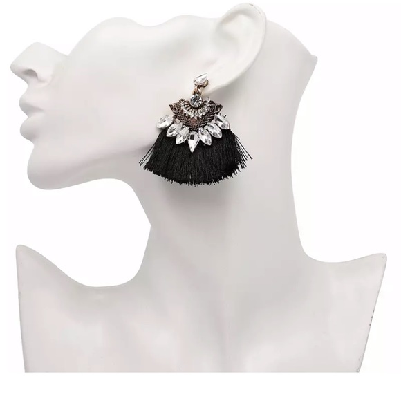 Pink Sparkling Fan Fringe Rhinestone Earrings - Picture 2 of 2